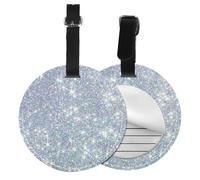 Bling Silver Printed Glitter,Luggage Tags Pu Leather Name Tag Travel Suitcase Identifier ID Tags Durable Baggage Label 2 pcs
