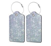 Bling Silver Printed Glitter,Luggage Tags Pu Leather Name Tag Travel Suitcase Identifier ID Tags Durable Luggage Label 2 pcs
