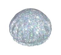 Bling Silver Printed Glitter,Shower Cap Nightcap Double Layer Waterproof Elastic Bath Cap Reusable Hair Cap