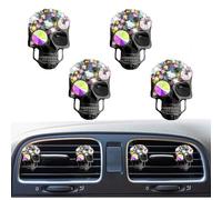 Bling Skull Air Vent Clips, 4 Pcs Crystal Skull Car Diffuser Air Fresheners Vent Clips Rhinestone Diamond Decoration Cute Interior Decor Bling Accessories for Women (Black)