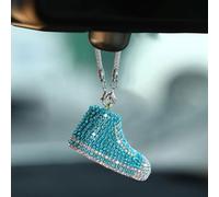 Bling Sneaker Shoe Sparkly Car Hanging Ornament, Cute Crystal Rear View Mirror Pendant, Diamond Rearview Mirror Charms, Lucky Car Interior Decor Accessories (Lake Blue)