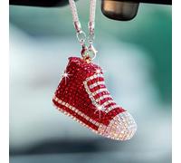 Bling Sneaker Shoe Sparkly Car Hanging Ornament, Cute Crystal Rear View Mirror Pendant, Diamond Rearview Mirror Charms, Lucky Car Interior Decor Accessories (Red)