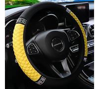 Bling Soft Leather Steering Wheel Cover, Rhinestone Elastic Stretch 15 Inch Steering Wheel Protector, Sparkly Crystal Diamond for Women Girls, Car Accessories for Most Cars (Yellow)