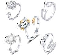 Bling Toman Fidget Rings for Anxiety, Womens Focus Spinner Ring, Discreet Boredom Relieving Ring Stacking Finger Promise Engagement Gift, 1.78 cm, Metal, Cubic Zirconia