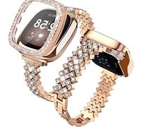 Bling Watch Band Compatible with Fitbit Versa 3/ Fitbit Sense for Women, Adjustable Crystal Alloy Strap Rhinestone Stainless Steel Metal Wristband Replacement for Fibit Sense/Versa 3(Rose Gold)