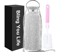 Bling Water Bottle Rhinestone,Diamond Cup,Glitter Stainless Steel Thermal Bottle with 55In Chain,Sparkly Gifts for Girls Women,Rhinestone Tumbler for Anniversary,Birthday (Silver)