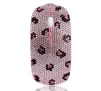 Bling Wireless Mouse, Luxury Crystal Rhinestone Wireless Mouse Sparkly Computer Mouse with USB Receiver for Girls, Bedazzled Leopard Mice for Notebook, PC, Laptop, MacBook - Pink