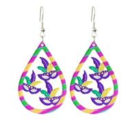 Blingbling Mardi Gras Dangle Earring for Women Funny Carnival Crown Champagne Bottle Mardi Gras Letter Parade Earring Fat Tuesday Holiday Jewelry, Small, Acrylic, No Gemstone