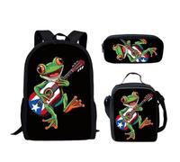 BlingBTEM Backpack with Lunch Case Pencil Box 3pcs Set Funny Frog Print Kid for Girls Boys with 17 inch Book for Student Elementary Middle Backpacks Schoolbag DA356