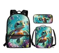 BlingBTEM Backpack with Lunch Case Pencil Box 3pcs Set Kids with Cute Cartoon Sea turrtle Book 17 Inch 3pcs/ Backpacks Schoolbag DA801