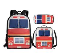 BlingBTEM Backpack with Lunch Case Pencil Box 3pcs Set Red Bus Print for Girls Boys Elementary with Elementary Pre Travel Daypack Backpacks Schoolbag DA1016