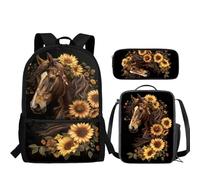 BlingBTEM Backpack with Lunch Case Pencil Box 3pcs Set Sunflower Hoese for Kids Book 3Pcs with Pencil Box & Middle Satchel Laptop Backpacks Schoolbag DA1014