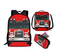 BlingBTEM Backpack with Lunch Case Pencil Box 3pcs Set with Thermal Insulated Tote Purse Red Bus Large Traveling Backpacks Schoolbag DA229