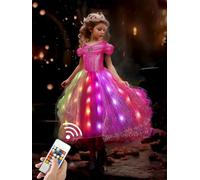 BLINGCOS Princess Costumes for Girls with RGB LED Lights, Princess Dress Music Sync & App Control, Girls Dress Up for Halloween, Christmas, World Book Day, Pink