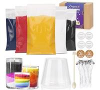 Blingfun Snow Pearled Candle with Wicks,5 Colors of DIY Candle Sand kit,with Mixing Cup, Spoond etc.Refillable for Making Pearled Wax for Halloween Thanksgiving Christmas Wedding Party-1.3LB