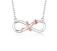 BlingGem Necklace for Women 925 Sterling Silver Infinity Rose Flower Rose Gold Plated Pendant Necklace Chain Adjustable