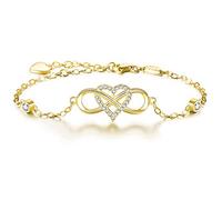 BlingGem Silver Bracelet for Women 925 Sterling Silver Round Cubic Zirconia Infinity Heart Charm Blue Color Gemstone Bracelet Gift for Women (E-Gold)