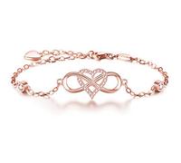 BlingGem Women 18ct Rose Gold Plated 925 Sterling Silver Round Cubic Zirconia Infinity Heart Bracelet Symbol “Together Forever “Chain Adjustable