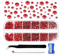 Blinginbox 2100pcs Rhinestone for Nail Art Phone Wallet Clothes Shoes Round Gems Flatback Glass Stones with Tweezers Pen Sharpener SS4-20 Mix 6 Size 1.4-4.8mm Lt.siam
