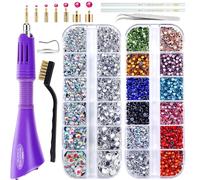 Blinginbox Hot Fix Applicator Tool, Hotfix Rhinestone Setter Bedazzler Kit with Rhinestones, Kit, Hot Fixed Wand for Clothes Clothing Fabric Crafts, 4000 Pcs, AB Crystal, Clear,7 Gems Sizes