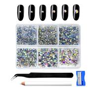Blinginbox Hot Fix Rhinestones for Clothes Shoes Bags Phone Wallet Crafts Nail Art Flatback Gemstone Round Glass Crystal Mixed 6 Sizes Kit with Tweezers, Wax Penci and Sharpener of 1200PCS Crystal AB