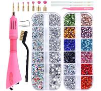 BLINGINBOX Hotfix Applicator Tool 2 Boxes of 4000 pcs Rhinestone with Flat Back Gems Round Hotfix Rhinestone for Clothes and Shoes