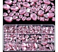 Blinginbox Pink Sewing Gems Acrylic Crystal Stones Mixed Shapes Sew On Rhinestones with 2 Holes for Clothes Shoes Bag Dress Decorations