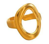 BlingNook Chunky Gold Oval Rings For Women, Stainless Steel Ellipse Ring Open Thumb Adjustable Split Pop Unique Jewelry Gift, Thin Oval, Stainless Steel, No Gemstone