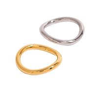 BlingNook Chunky Gold Ring For Wemen Man, 2pcs Stainless Steel Two Tone Gold Silver Rings Round Daily Wear Oval Stackable Jewelry Elegant Engagement Promise For Couples Gift, Stainless Steel, No