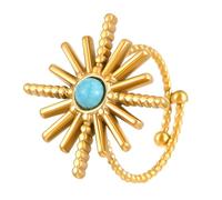 BlingNook Chunky Gold Rings For Women Man, Trendy Sun Flower Boho Stainless Steel Ring Stackable Statement Non Tarnish Bohemia Floral Charm Wedding Adjustable Open Jewelry Wife Gift, Stainless Steel