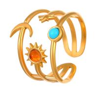 BlingNook Chunky Gold Rings For Women Man, Trendy Sun Flower Boho Stainless Steel Ring Stackable Statement Non Tarnish Bohemia Floral Charm Wedding Adjustable Open Jewelry Wife Gift, One Size