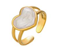 BlingNook Chunky Gold Rings For Women, Stainless Steel White Two Tone Ring Trendy Stackable Fake Engagement Promise Statement Jewelry Gift, Stainless Steel, No Gemstone