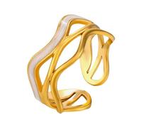 BlingNook Chunky Gold Rings For Women, Stainless Steel White Two Tone Ring Trendy Stackable Fake Engagement Promise Statement Jewelry Gift, Stainless Steel, No Gemstone
