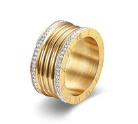 BlingNook Chunky Gold Rings For Women, Trendy Silver Stainless Steel Ring Thumb Stackable Cubic Zirconia Statement Non Tarnish Engagement Couples Jewelry Promise Gift, Stainless Steel, No Gemstone
