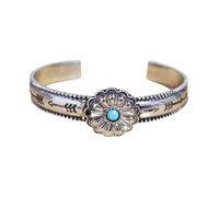 BlingNook Chunky Silver Bohemian Flower Bracelet For Wemen Men, Turquoise Stack Little Words Project Boho Non Tarnish Bangles Couples Jewelry Retro Gift, One Size, Alloy, no gemstone