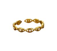 BlingNook Evil Eye Ring For Women, Cubic Zirconia Gold Stainless Steel Ring Green White Eyes Boho Adjustable Trendy Gold Plated Open Birthday Stackable Jewelry Gift, Stainless Steel, No Gemstone