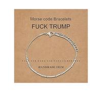 BlingNook Fck Trump Morse Code Bracelets for Women, Gift Card Activist Political For Friend Statement Beads Adults Friendship Two Tone Stackable Inspirational Bracelets Jewelry, One Size, Mixed Metal