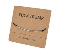 BlingNook Fck Trump Morse Code Bracelets for Women, Gift Card Activist Political For Friend Statement Beads Adults Friendship Two Tone Stackable Inspirational Bracelets Jewelry, One Size, Mixed Metal