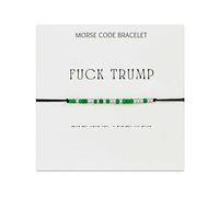 BlingNook Fck Trump Morse Code Bracelets for Women, Gift Card Activist Political For Friend Statement Beads Adults Friendship Two Tone Stackable Inspirational Bracelets Jewelry, One Size, Mixed Metal