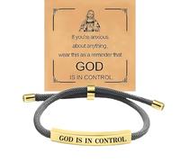 BlingNook God Is In Control Bracelet for Women, Chunky Rope Gold Silver Tube Bracelets Inspire Christian Faith Handmade Letter Bible Braided Adjustable Stainless Steel Jewelry Gift, One Size