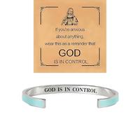 BlingNook God Is In Control Bracelet For Women Man, With Gift Card Christian Pray Bracelets Open Jesus Inspirational Faith Stainless Steel Adjustable Jewelry, One Size, Stainless Steel, no gemstone