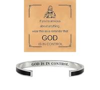 BlingNook God Is In Control Bracelet For Women Man, With Gift Card Christian Pray Bracelets Open Jesus Inspirational Faith Stainless Steel Adjustable Jewelry, One Size, Stainless Steel, no gemstone