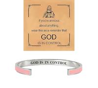 BlingNook God Is In Control Bracelet For Women Man, With Gift Card Christian Pray Bracelets Open Jesus Inspirational Faith Stainless Steel Adjustable Jewelry, One Size, Stainless Steel, no gemstone