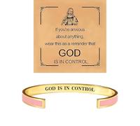 BlingNook God Is In Control Bracelet For Women Man, With Gift Card Christian Pray Bracelets Open Jesus Inspirational Faith Stainless Steel Adjustable Jewelry, One Size, Stainless Steel, no gemstone