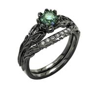 BlingNook Gothic Ring For Women, Double-layer Goth Cubic Zirconia Rings Flower Crystal Stackable Vintage Floral Eternity Travel Engagement Statement Wedding Birthday Jewelry Gift