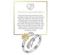 BlingNook Granddaughter Daughter Hug Ring For Hope Rings, Stainless Steel Inspirational Jewelry Engraved Always With You Love You Forever Message Adjustable Non Tarnish Jewelry Birthday Gift Card