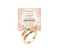 BlingNook I Am Enough Ring For Women, Self Love Silver Open Band Gold Rings Card Engraved Motivation Stackable Inspirational Neighbor Bestie Friendship Jewelry, Stainless Steel, No Gemstone