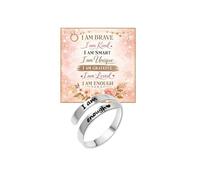 BlingNook I Am Enough Ring For Women, Self Love Silver Open Band Gold Rings Card Engraved Motivation Stackable Inspirational Neighbor Bestie Friendship Jewelry, Stainless Steel, No Gemstone