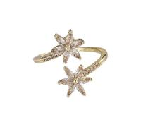BlingNook Red Crystal Flower Rings for Women, Adjustable Cubic Zirconia Ring Fashion Gold Plated Open Stackable Jewelry Engagement Gift