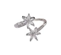 BlingNook Red Crystal Flower Rings for Women, Adjustable Cubic Zirconia Ring Fashion Gold Plated Open Stackable Jewelry Engagement Gift
